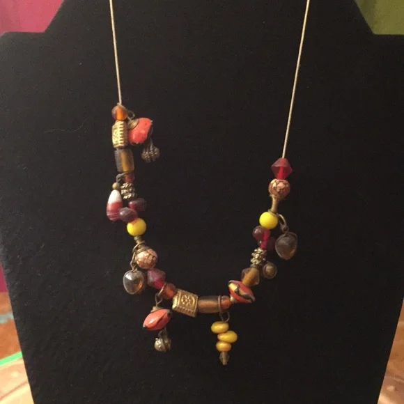 Red, yellow, and brown beaded necklace - Picture 1 of 4